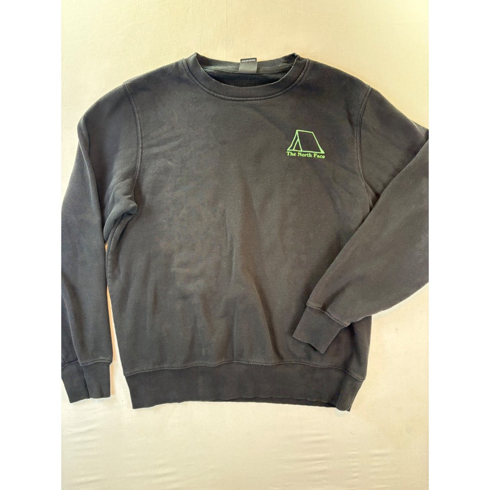 The North Face Mens Black Crewneck Sweatshirt Green Camping Graphic Size Medium